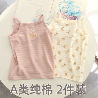日系夏季薄款女童背心吊带 纯棉a类竹节棉透气宝宝吊带无袖打底衫