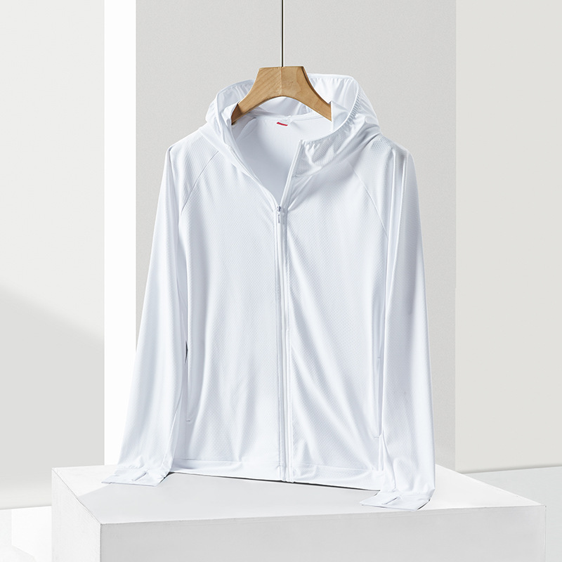 Ropa de protección solar para mujeres pareja de hielo ropa de protección solar anti-UV delgada con capuchón de punto chaqueta transpirable