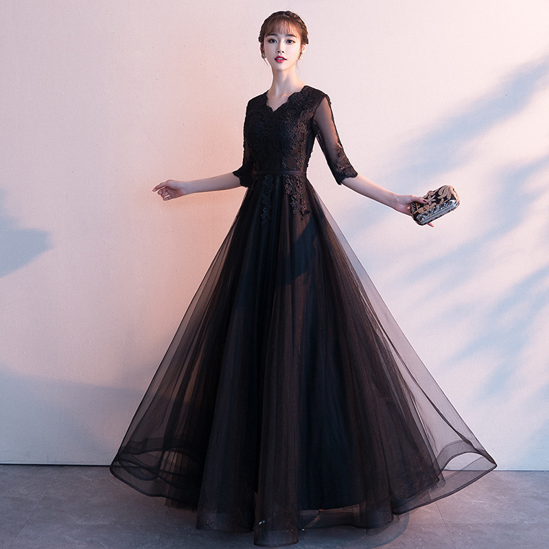 Vestido de noche para mujer, verano 2026, nuevo vestido largo elegante para banquetes, vestido de fiesta anual negro adelgazante para eventos sociales. image 3