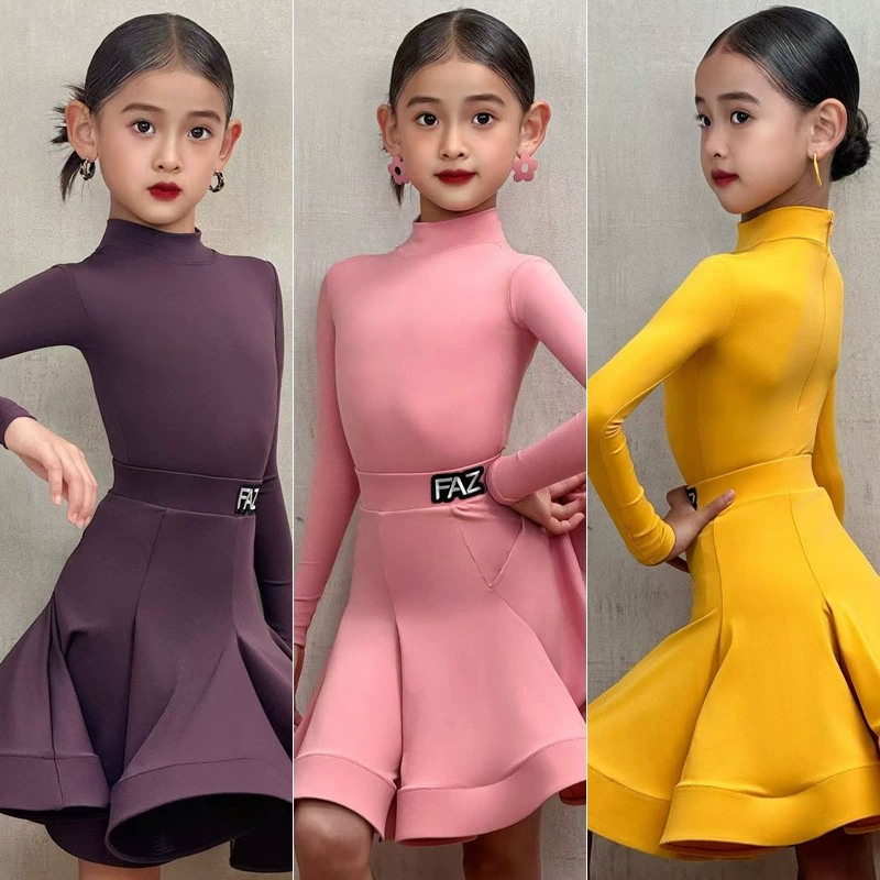 Детский костюм для латинских танцев FAZ, элитное платье для соревнований для девочек, профессиональное исполнение, экзамен по искусству, большая юбка