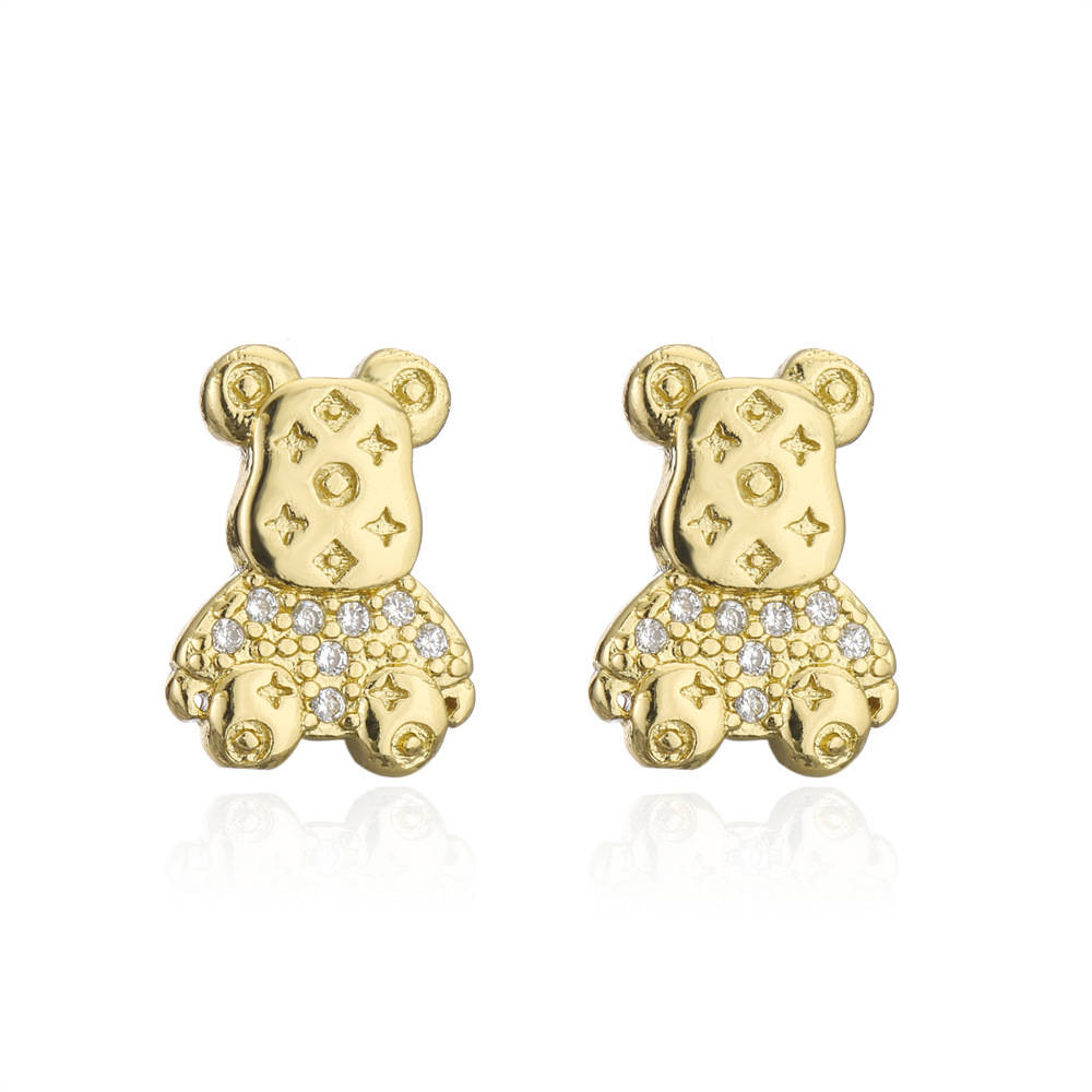 Fashion Copper Micro-inlaid Zircon Plated 18k Gold Animal Bear Earrings Wholesale display picture 3