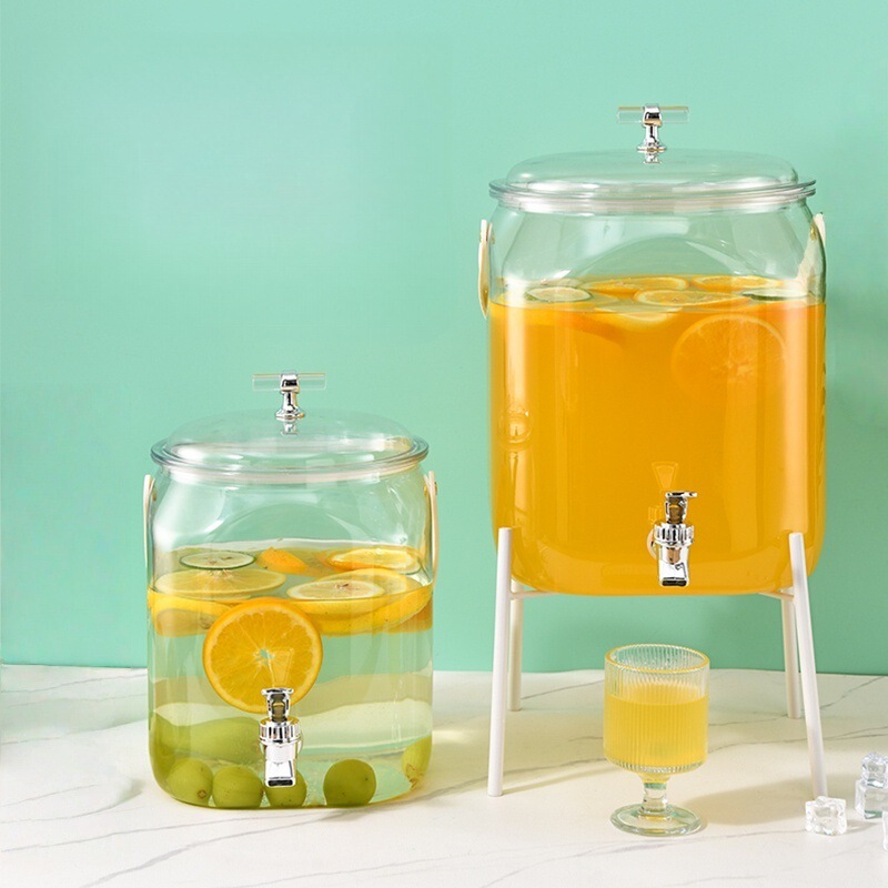High-Looking Square Cold Water Kettle with Faucet Fruit Teapot Plastic Transparent Large-Capacity Household Cold Drink Juice Bucket