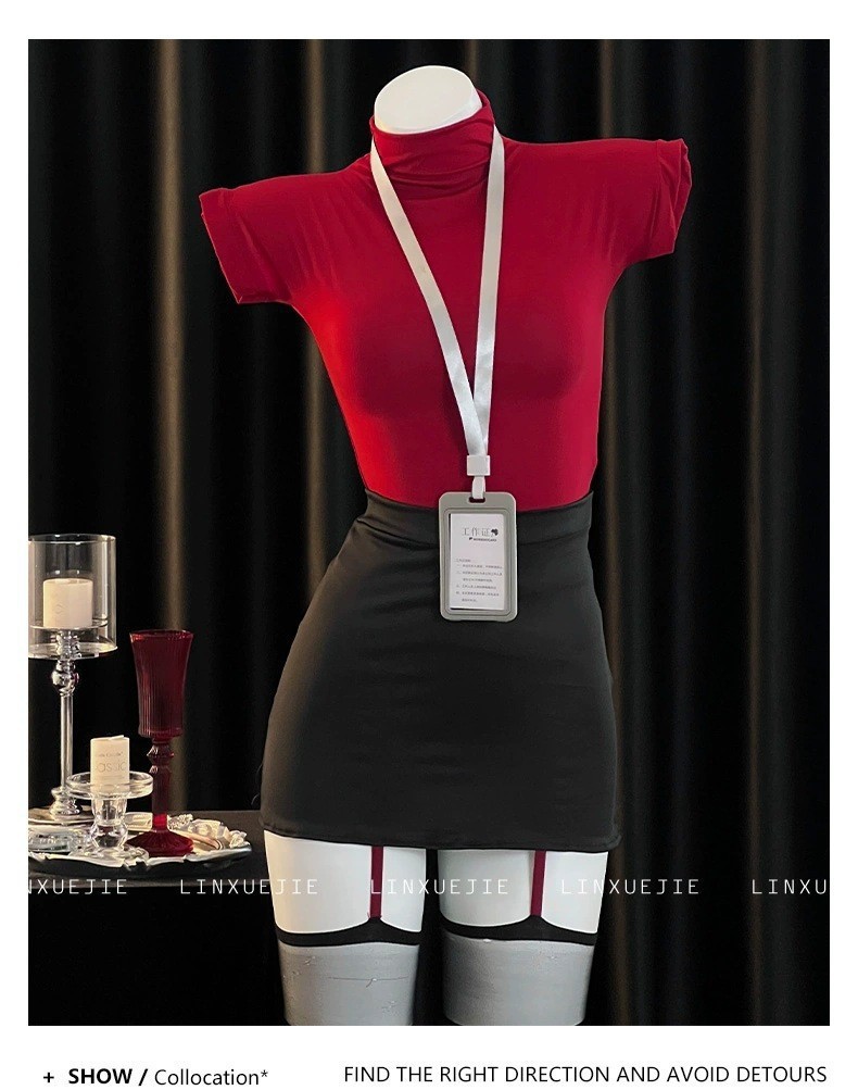 Red (top + skirt + badge + thong) / Free size【 35-60kg 】