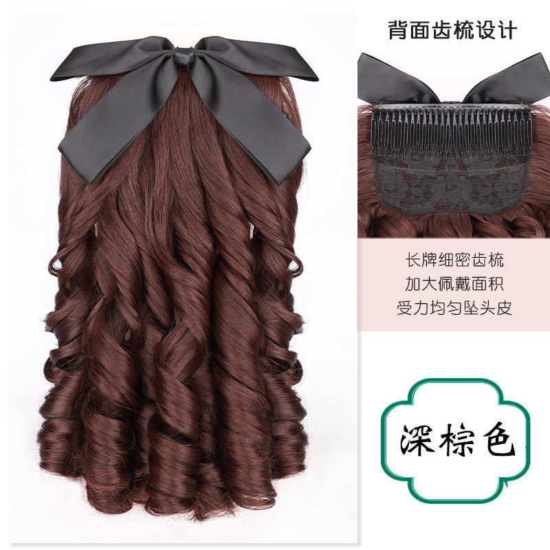 Peruca de caballo de mujer alta simulación retro cheongsam peinado de oro polvo familia de la República de Roma cabello largo trenzas de caballo falsas