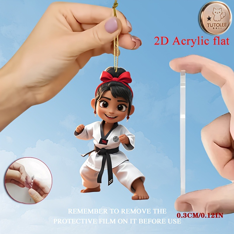 Colgante de material acrílico exquisito taekwondo niña hermosa tema llavero mochila y decoración del hogar image 4