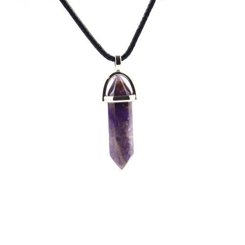 wish natural stone hexagonal column pendant European and American fashion natural crystal hexagonal column bullet hexagonal column necklace