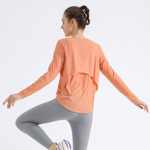 Light and cool yoga wear cover-up for women in summer, loose mesh long-sleeved fitness wear, thin t-shirt