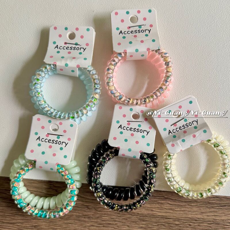 Summer Limit-Korean Style Floral Jelly Telephone Line Hair Ring 2 Pack Small Fresh High Elastic Durable Hair Rope Headwear Summer Limit-Korean Style Floral Jelly Telephone Line Hair Ring 2 Pack Small Fresh High Elastic Durable Hair Rope Headwear