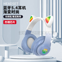 新款STN-28PRO渐变色头戴式猫耳朵蓝牙耳机可折叠插卡发光耳机