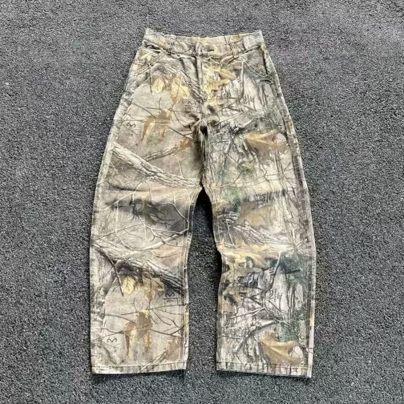 Cross-Border 2025 Carhartt Summer Washed Camouflage Pants Branch American Distressed Wide-Leg Loose Straight Jeans