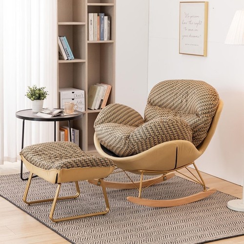 Nordic rocking chair, single lightweight luxury small sofa chair for living room, bedroom, balcony, home use, can sit and lie down, trendy lazy person rest