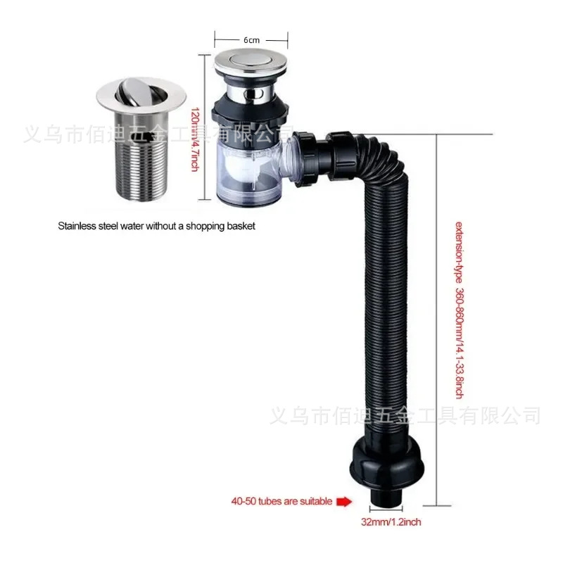 Filtro de desodorización retráctil de drenaje de fregadero de cocina de tapa invertida, fregadero de caída flexible anti-bloqueo accesorios de cocina