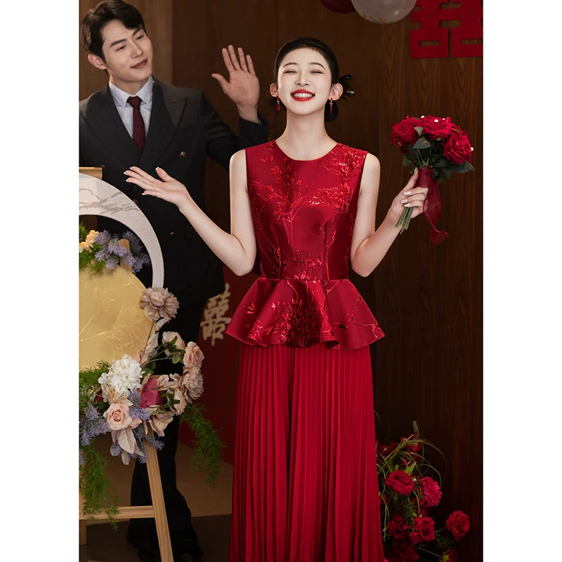 Новое свадебное платье Cheongsam в китайском стиле для миниатюрных женщин, красный халат без рукавов.