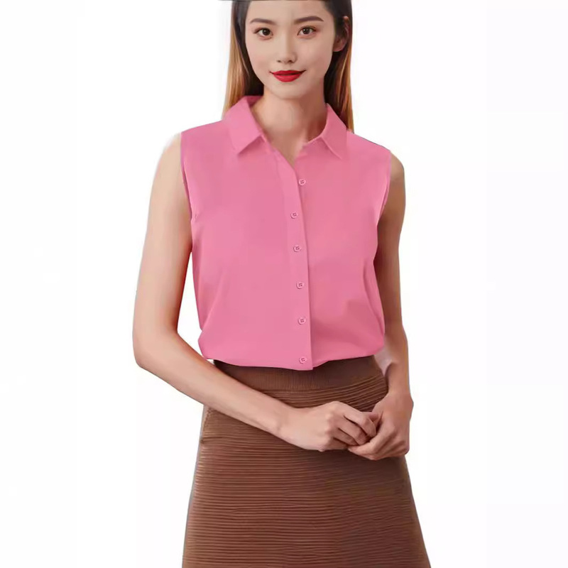 2024 new cross-border solid sleeveless button lapel shirt women blouse women tops 2024 new cross-border solid sleeveless button lapel shirt women blouse women tops