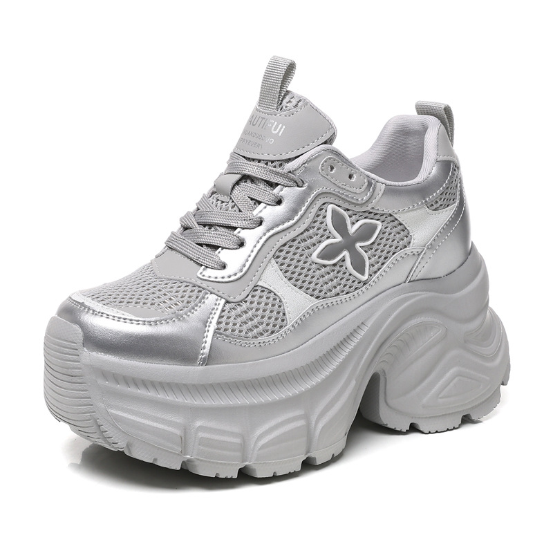 Giày sneaker nữ đế dày chunky mesh lưới thoáng khí, tăng chiều cao nhẹ nhàng — Màu trắng