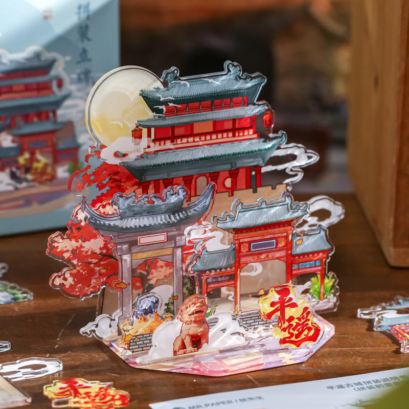 Sr. papel acrílico insertar tarjetas estéticas de la ciudad segunda serie de bombas de escritorio acrílico decoración de tarjetas