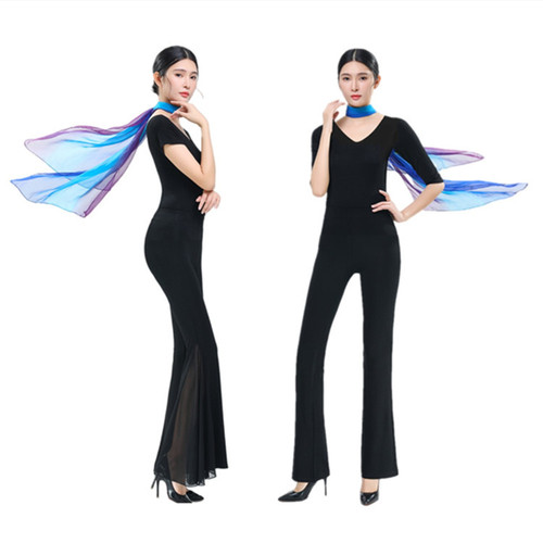 Women's Elegant Formal Wear Set for Etiquette Training: V-Neck Modal Latin Dance Practice Outfit for Model Walks