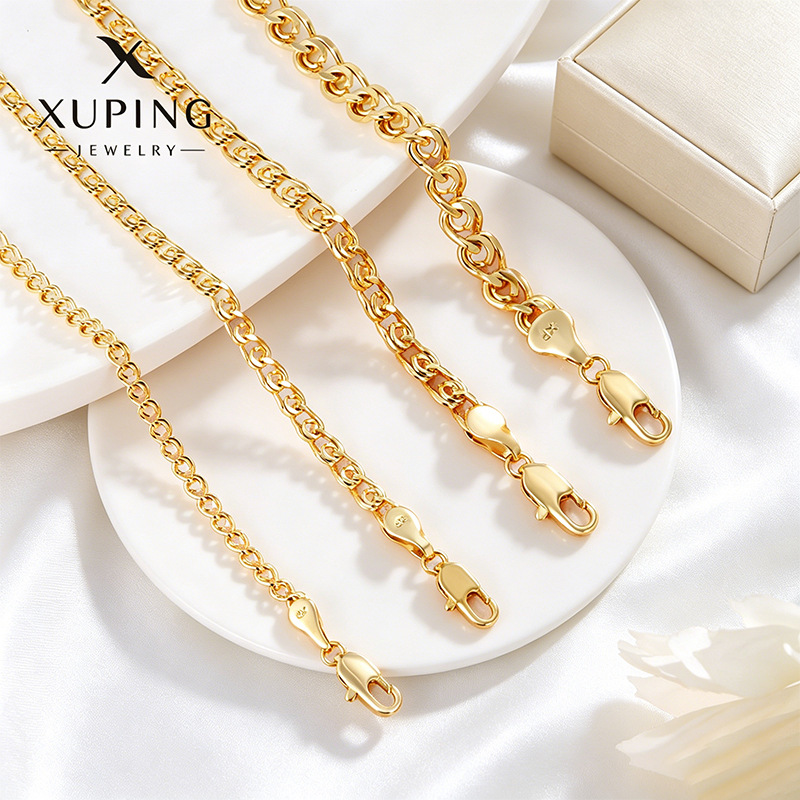 Collar de Aleación de Cobre con Baño de Oro de 24K de Xuping Jewelry, Joyería de Moda para Mujer, Joyería Transfronteriza, Accesorios Simples para el Cuello, Disponibles para Venta al por Mayor