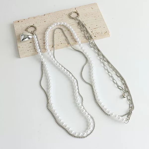 Chanel-style pearl chain crossbody fashion creative phone strap bag chain phone strap with double buckle long chain for women