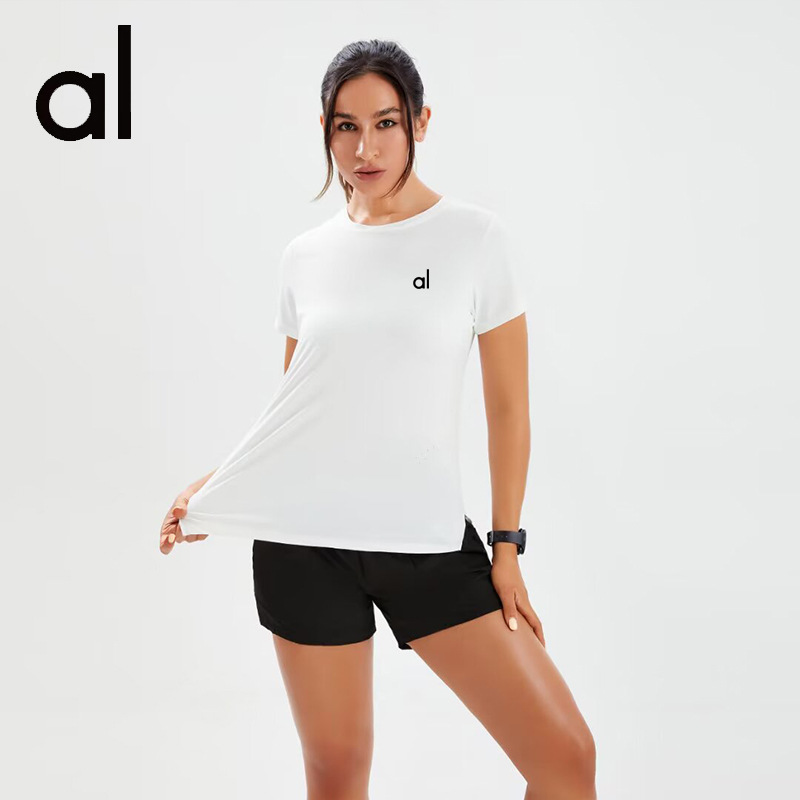 Alo Short-Sleeved Yoga Clothes for Women Pilates Fitness Training Short-Sleeved T-Shirt Quick-Drying Lightweight Running Sports Tops for Women