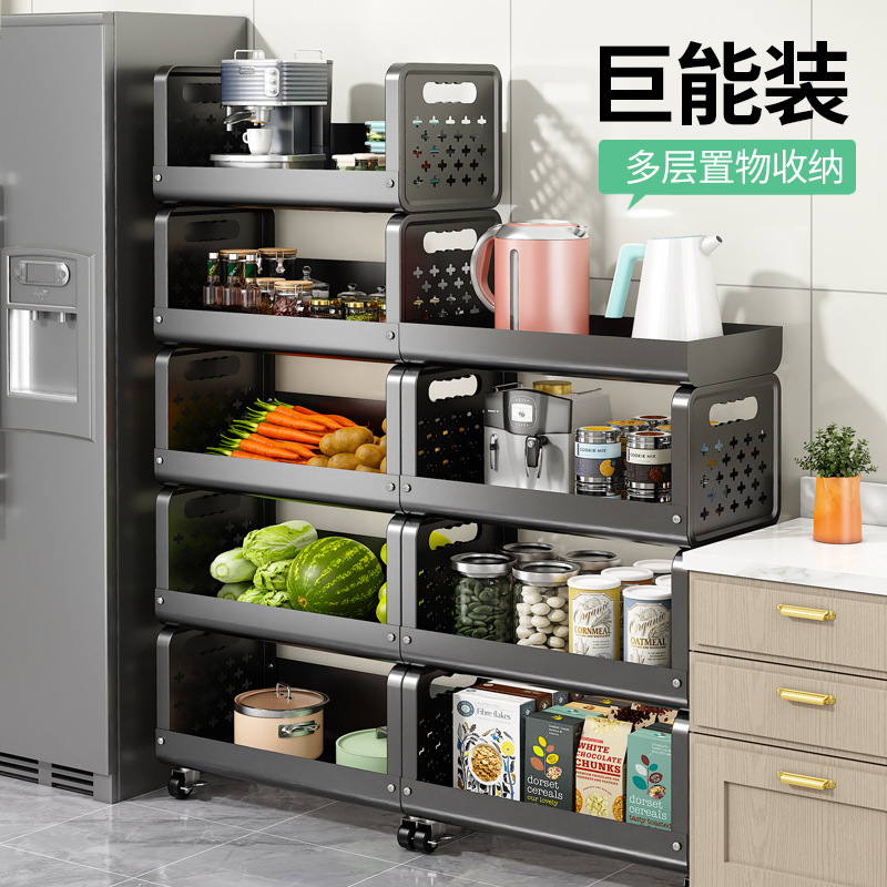Kitchen Storage Rack Multi-Functional Floor-Standing Vegetable Trolley Household Fruit and Vegetable Basket Multi-Layer Storage Rack