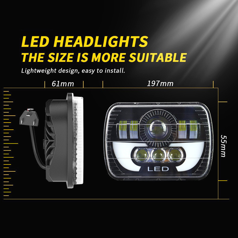 Cross-Border Hot Selling 7inch Square Wrangler Horn Headlight Off-Road Vehicle Modified Headlight Car Headlight