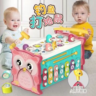 Children's Early Education Educational Owl Fishing Whack-A-Mole Fun Game Piano Multi-Functional Hexahedral Interactive Toy