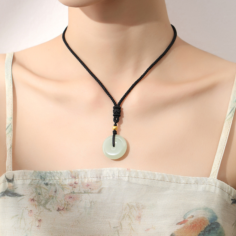 Hotan Jade Peace Buckle Pendant s999 Full Gold Necklace Women's Chinese Style Handmade Diy Woven Small Jewelry Wholesale