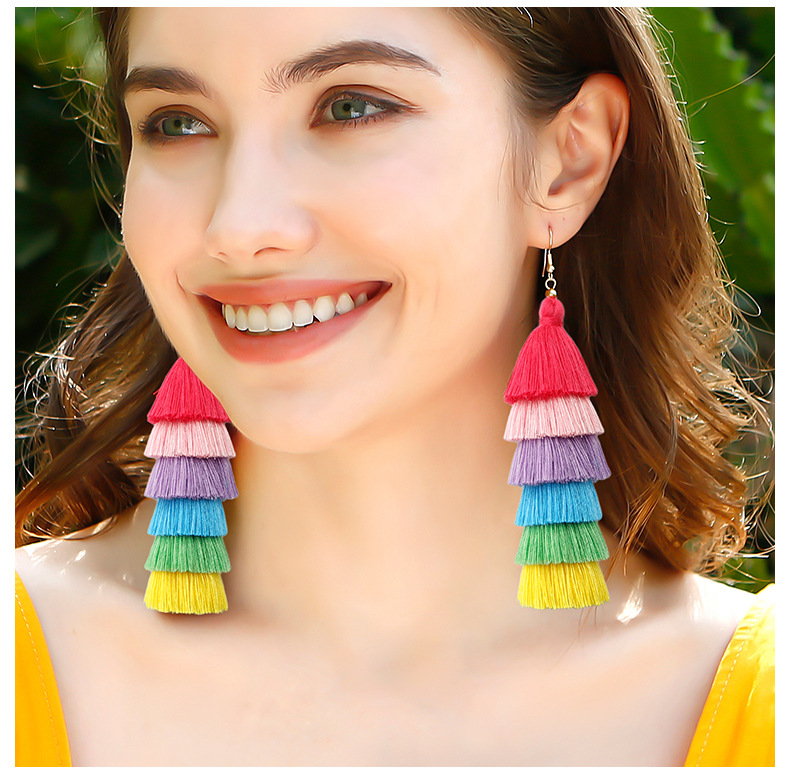 1 Pair Bohemian Classic Style Printing Waves Cloth Drop Earrings display picture 8