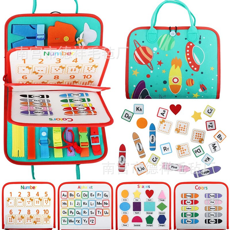 Bebé sentía tablero de aprendizaje de fieltro tablero ocupado kindergarten vestidor aprendizaje libro de texto Amazon libro de tela juguetes de educación temprana