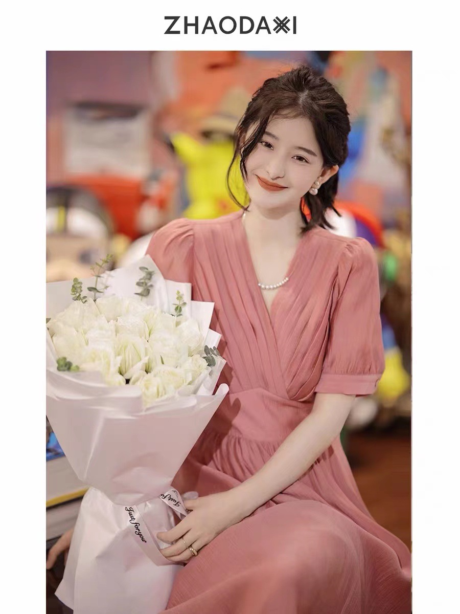 Đầm maxi nữ cổ V lưng cao chất Tencel mềm mại — Màu trắng chi tiết 5