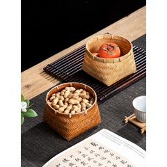 天然手工竹编小篓子方底圆口竹篮子零食点心收纳筐家用复古小篮子