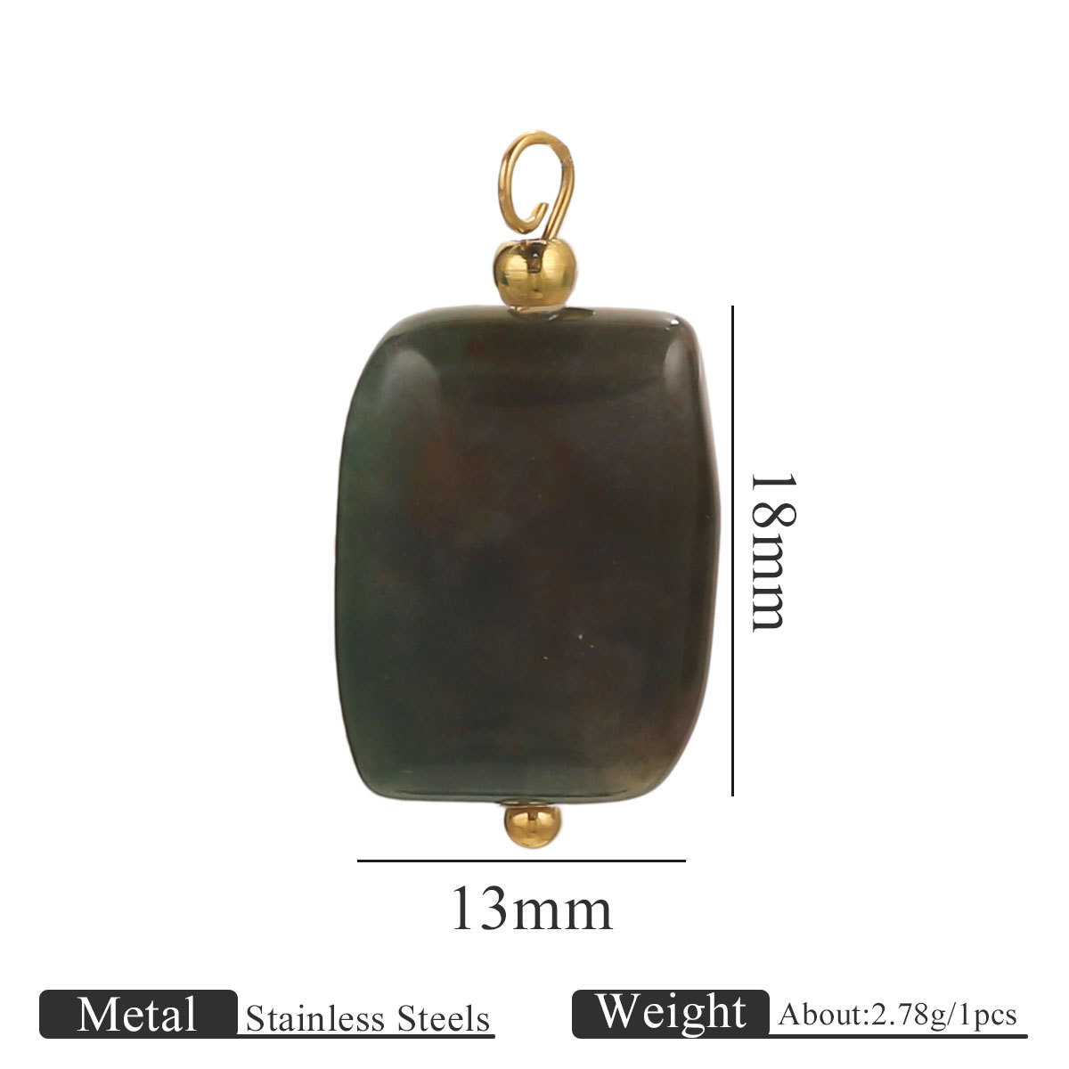 Piedra natural de acero inoxidable hecha a mano colgante colgante cuadrado DIY collar pendientes pulseras joyas accesorios al por mayor