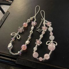 Ins風甘酷軽豪華少女ピンク花携帯電話チェーン携帯電話ケースペンダントccdカメラチェーンビーズ