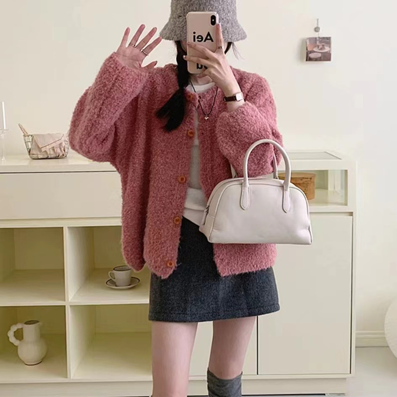 圈圈纱小众设计感针织衫开衫上衣女秋冬季新款慵懒风古着毛衣外套|undefined