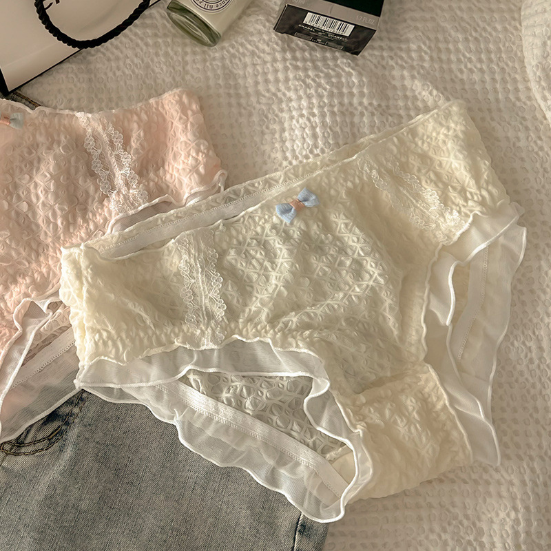 新款内裤女纯棉裆中底腰亲肤透气可爱美少女性感蕾丝三角裤