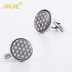 New electroplated silver round pattern accessorie gel enameled cufflinks for men, French-style shirt cufflinks