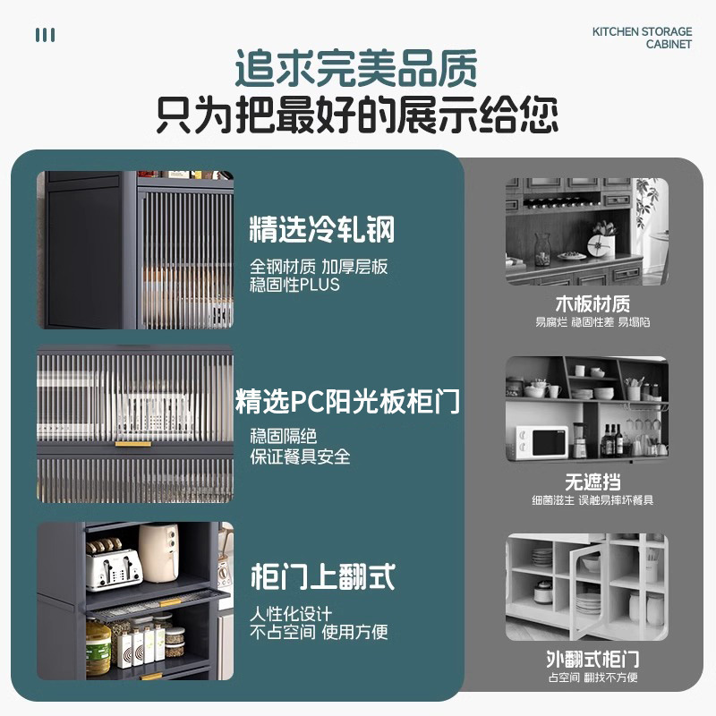 厨房微波炉防尘置物柜家用落地多层置物架碗筷柜餐边柜橱柜储物柜|undefined