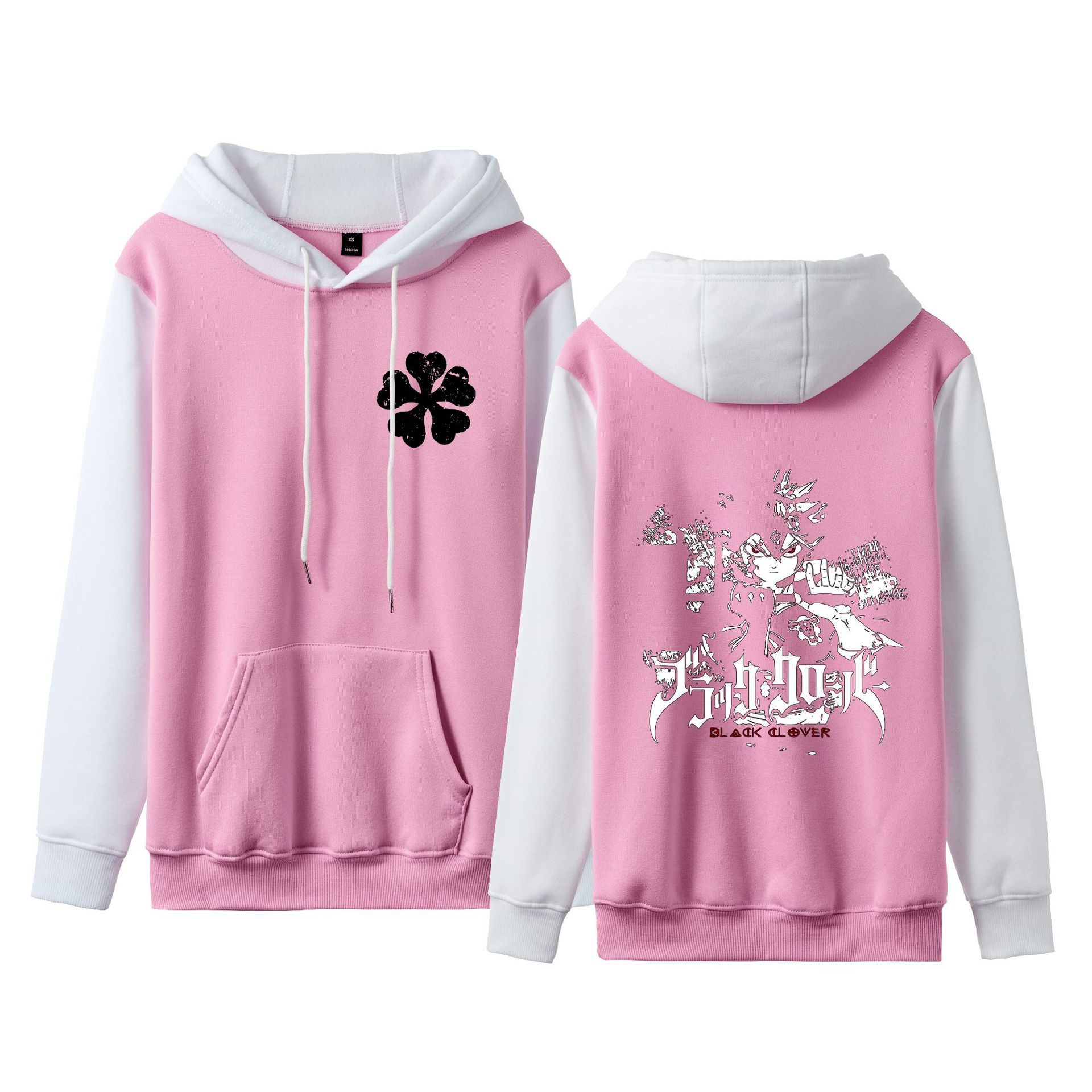 Trébol de cuatro hojas negro Black Clover suéter de pareja de talla grande para hombres y mujeres sudadera con capucha de contraste con capucha