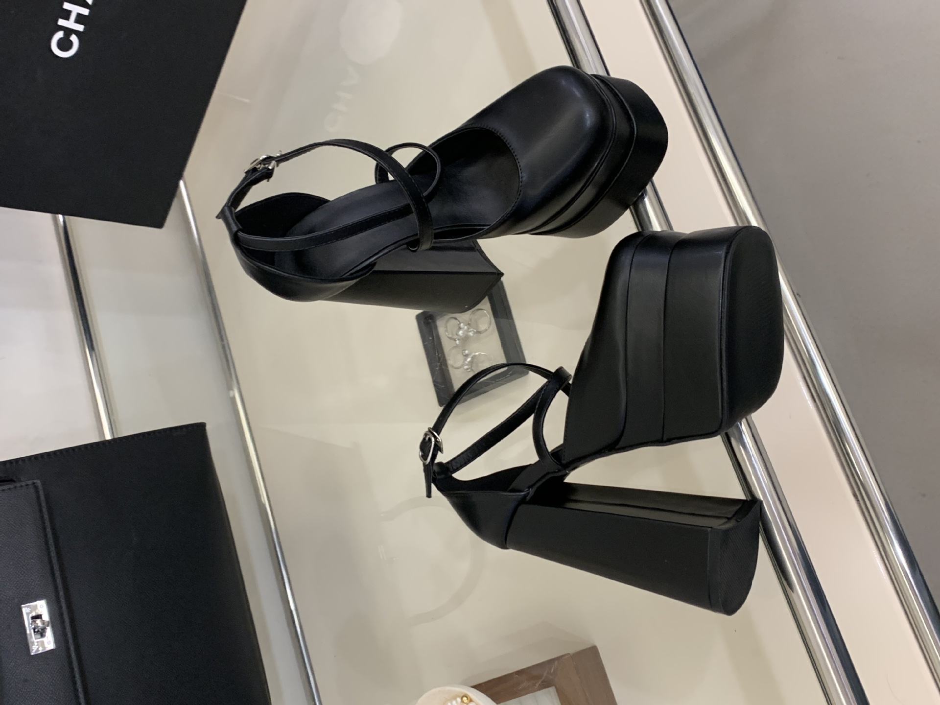 Sandal cao gót nữ mũi vuông đế platform gót to bản chất liệu satin — màu đen chi tiết 6