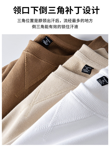 340g重磅纯棉卫衣男秋季新款宽松厚实长袖t恤纯色日系圆领打底衫