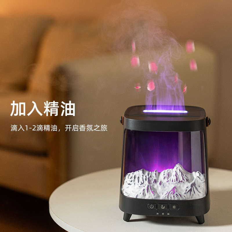跨境新款雪山极光香薰机圣诞仿真3D壁炉火焰加湿器精油桌面扩香机|undefined