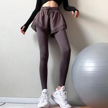 高腰弹力健身女紧身跑步裤瑜伽裤假两件女瑜伽服速干运动显瘦长裤