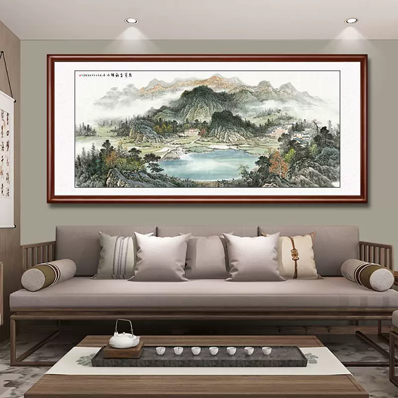 西墙客厅挂画沙发背景墙装饰国画源远流长山水画聚宝盆办公室字画