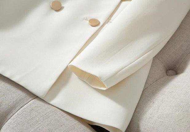 Áo blazer nữ dáng eo dài vừa, tay dài, đệm vai, cổ vest, phong cách thanh lịch — Màu trắng nhạt, màu đen, trắng, Bông mùa đông màu trắng nhạt chi tiết 17
