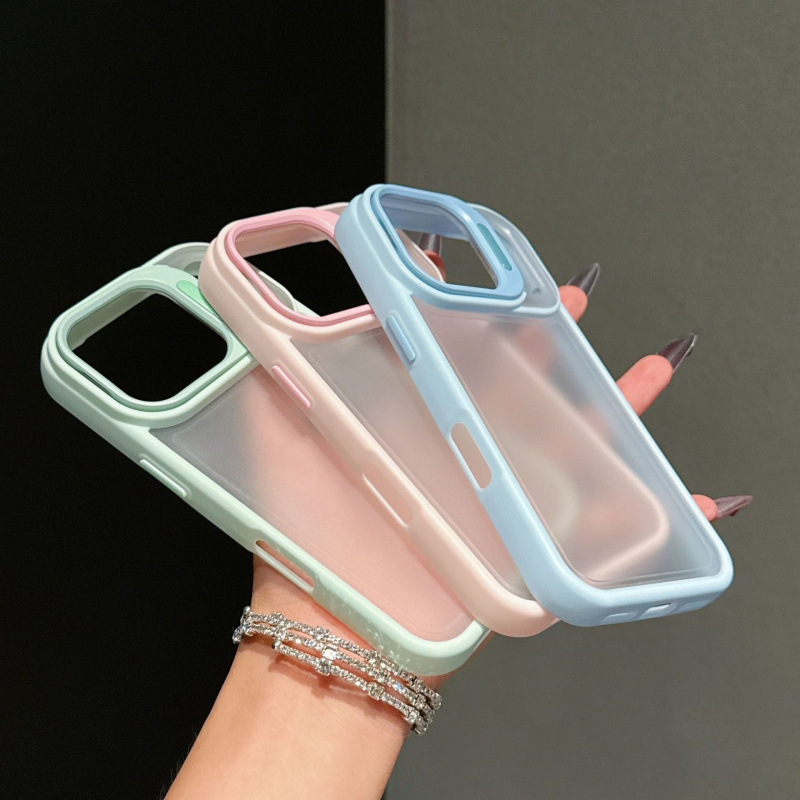 Suitable for Apple 17Promax Large-Hole Skin-Feel Lens Hidden Stand Phone Case Iphone16 Anti-Fall Protective Cover