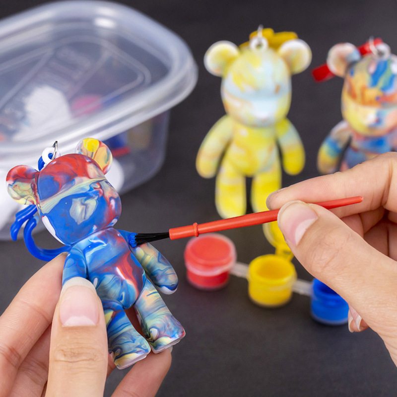 流体熊のキーホルダー卸売り白地児童diy落書き彩色材料バッグ創意手作り暴力熊玩具|undefined
