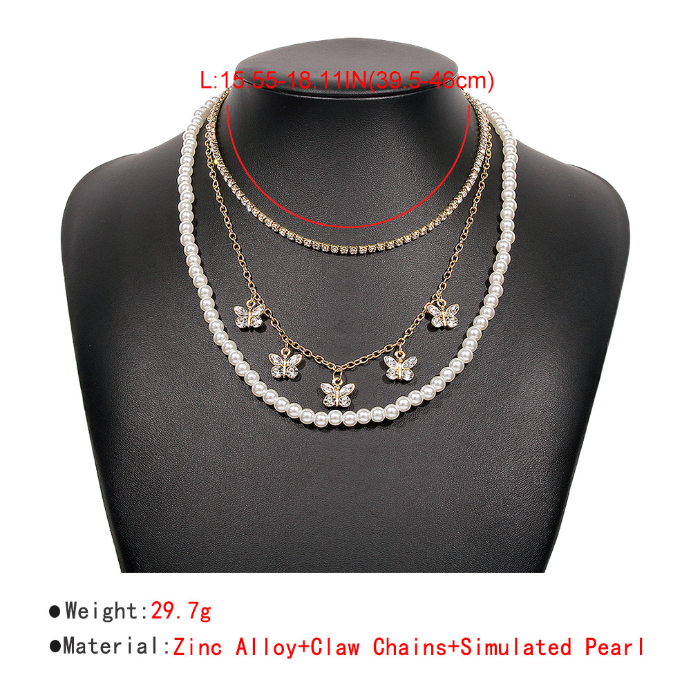 Pearl Multi-layer Butterfly Claw Chain Stacked Small Retro Temperament Personality Necklace display picture 4