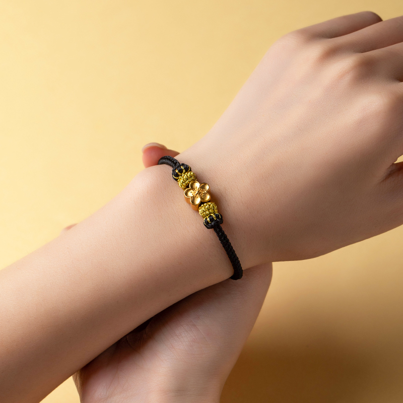 DIY Beaded Black Rope Bracelet Couple Bracelet for Women with Gold Beads for Good Luck Black Good Luck Accessories