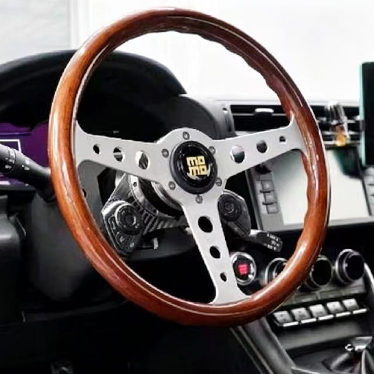 Momo Classic Retro Peach Wood Steering Wheel Modified for Competitive Racing, Universal 14inch Steering Wheel